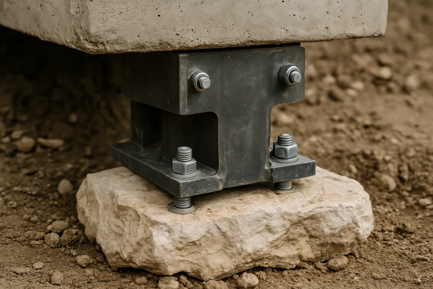 Pier bracket seated on limestone-shallow bearing beneath a Rutherford County footing